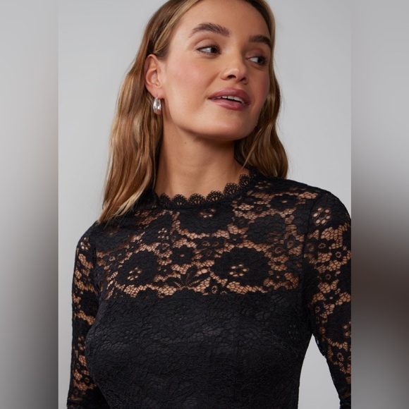 NWT NY&Co Long Sleeve Scallop Lace Sheath Dress | Black | Large - Picture 2 of 5